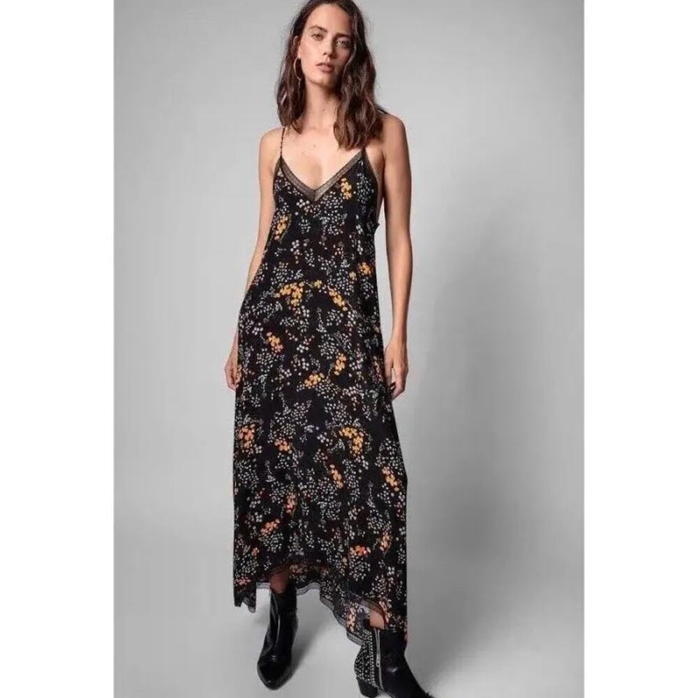 Zadig & Voltaire Risty Spark Flowers Long Dress Size S Sleeveless 100% Viscose